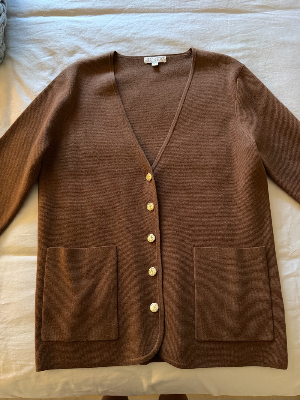 J. Crew Women's Chestnut Brown V-Neck Button Cardigan
